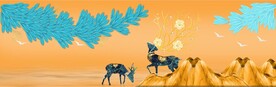 轻奢装饰画 麋鹿 树枝蓝色叶子