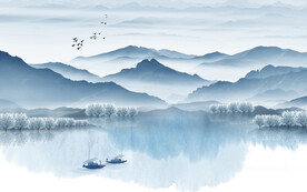 轻奢装饰画 新中式山水画 船