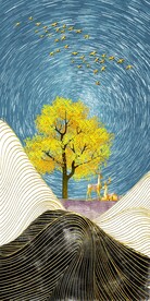 抽象金色线条山水金色玄关