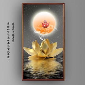 新中式月色红莲花玄关装饰画