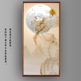 新中式金色麋鹿山水玄关装饰画