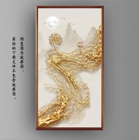 新中式金色麋鹿山水玄关装饰画
