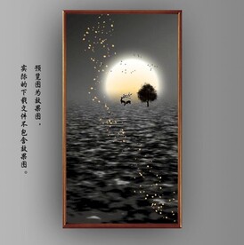 北欧风月色麋鹿山水玄关装饰画