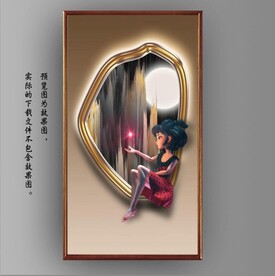 小女孩光影画中镜玄关装饰画