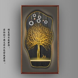 影灯带画中镜麋鹿玄关装饰画