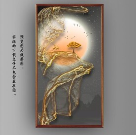 新中式抽象金色麋鹿山水装饰画