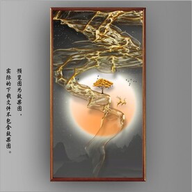 新中式抽象金色麋鹿山水装饰画