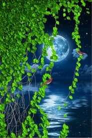 新中式绿叶树藤玄关装饰画