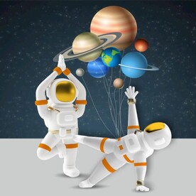 北欧风卡通宇航员儿童房装饰画