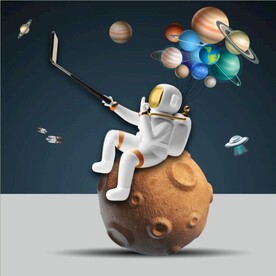 北欧风卡通宇航员儿童房装饰画