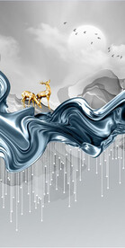 轻奢装饰画 线条飘带 麋鹿