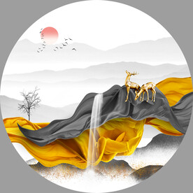 轻奢装饰画 飘带 麋鹿