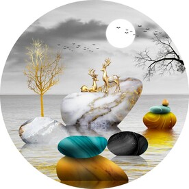 轻奢装饰画 山水石头 麋鹿