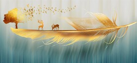 轻奢装饰画 羽毛 麋鹿