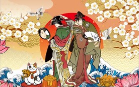 浮世绘日本料理餐饮背景墙