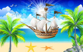 卡通儿童沙滩背景墙