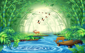 手绘卡通竹子背景墙