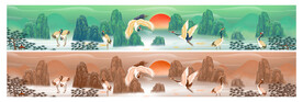 国潮风山水复古插图墙绘装饰画