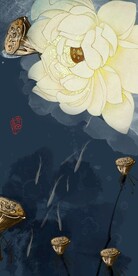五福九鱼荷花