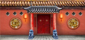 中式故宫红墙建筑背景墙壁画