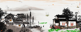 禅境水墨江南山水画