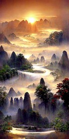 新中式简约抽象山水靠山装饰画