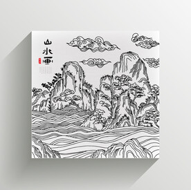 山水线稿插画