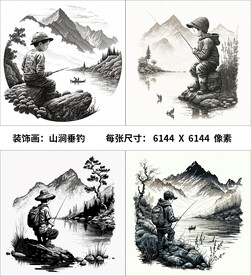 山涧垂钓