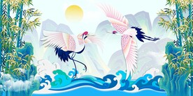 新中式国潮仙鹤背景墙