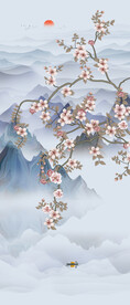 玄关工笔花鸟画背景墙