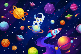 梦幻太空星球卡通宇航员火箭背景
