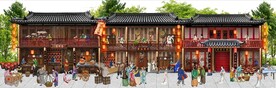 古代市井酒楼背景墙壁画