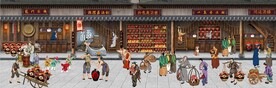 古代市井集市饭馆背景墙壁画