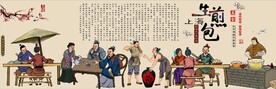 复古古代生煎包餐饮背景墙壁纸