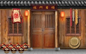 古代龙门客栈餐饮酒吧背景墙