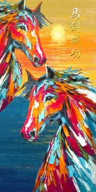 纯手绘色彩色块马油画艺术玄关