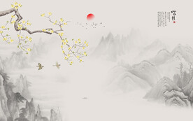 新中式工笔花鸟画背景墙