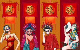 国潮财源滚滚背景墙