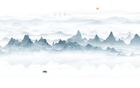 客厅灰色水墨山水画背景墙