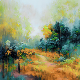 油画 多彩树林