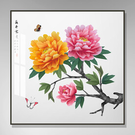 牡丹花鸟国画