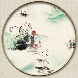 圆形山水花鸟图