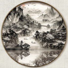 圆形中式山水画