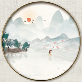 圆形中方式山水画