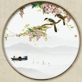 圆形山水花鸟画