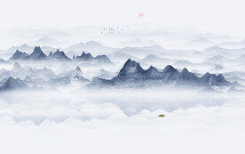 意境水墨山水画背景墙