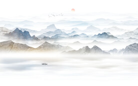 中式意境水墨山水画背景墙