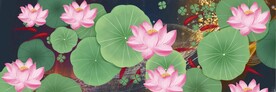 荷花九鱼装饰画