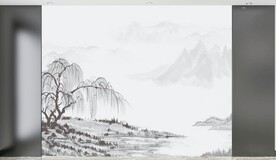 新中式直播背景墙