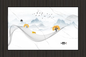 灰调爵士白木纹飘带悬空背景装饰